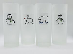 4-Vintage Dartington Designs Frosted Tumblers Winter Holiday Drinking Glasses